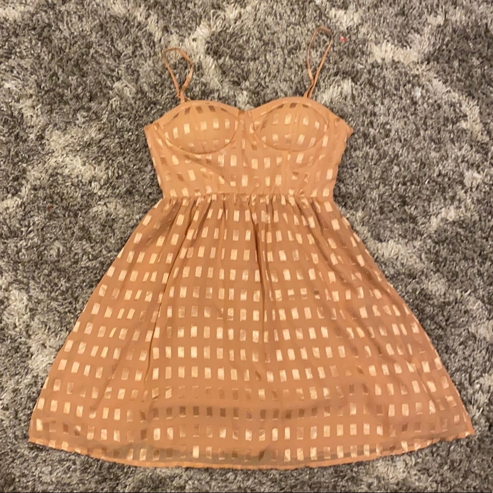Forever 21 Rust Copper Tan Bustier Mini Dress Small Padded Bust Side Zip